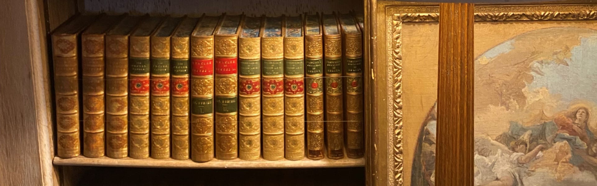 Lamp and books on shelves